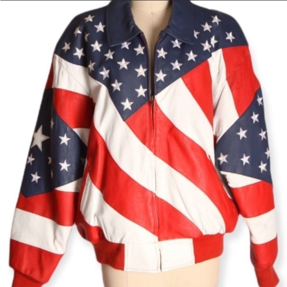 New With Tags Michael Hoban Wheremi USA Flag Leather Jacket Mens 2XL - Picture 3 of 7